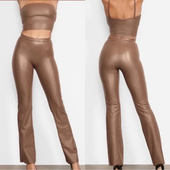 SKIMS 3X Faux Leather Bootcut Pant Jasper Brown Elastic Waist Plus Size - Picture 1 of 6